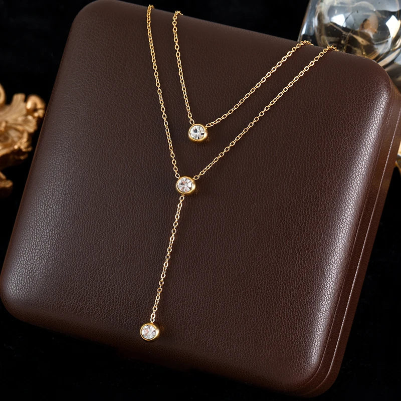 GANEMLY 316l Stainless Steel Luxury Bling Cubic Zirconia Eye Droplets Pendant Necklace Women Chic Romantic Waterproof Jewelry