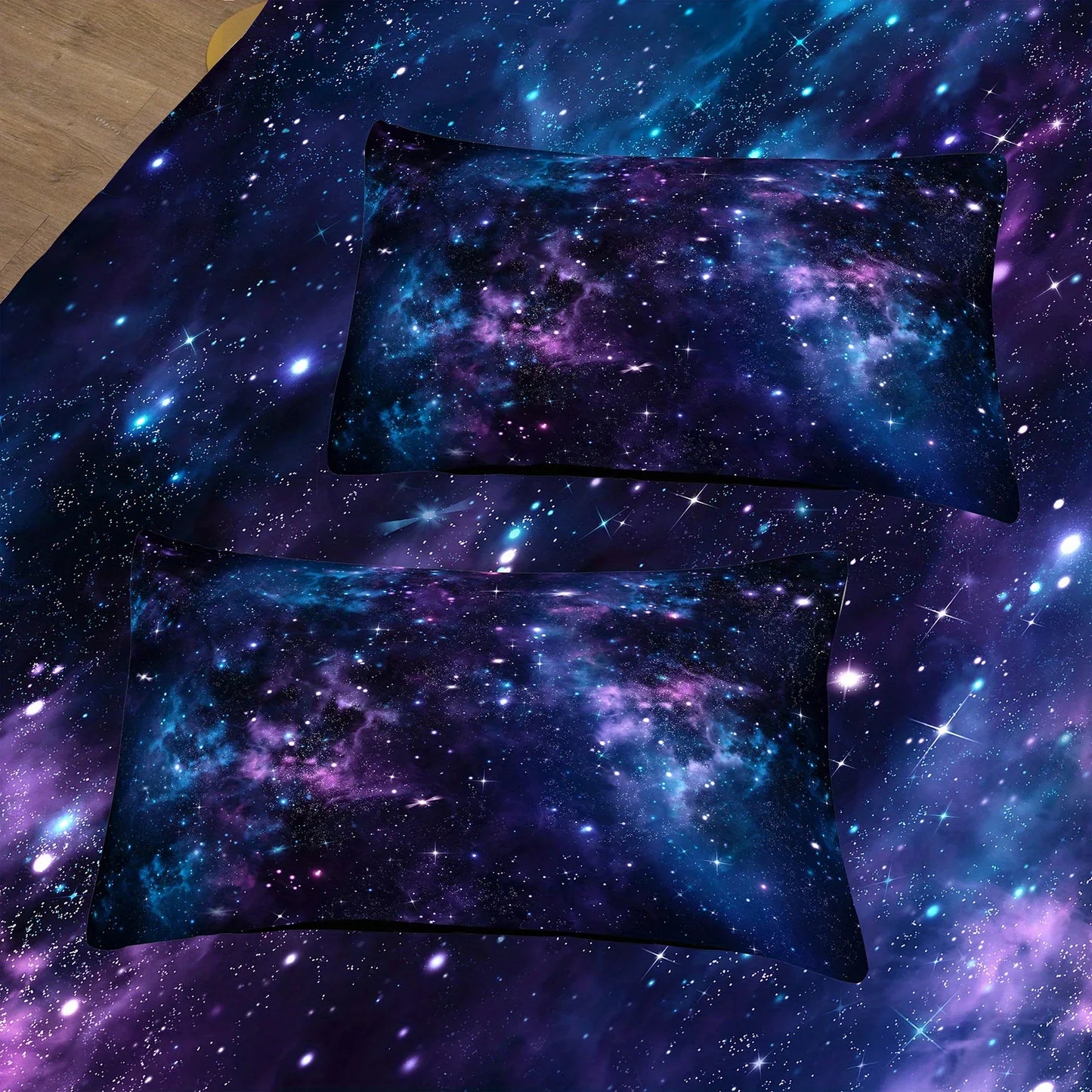 Soft and Comfortable Purple Star Galaxy Print Duvet Cover Set - Washable Microfiber Bedding for Bedroom and Guest Room