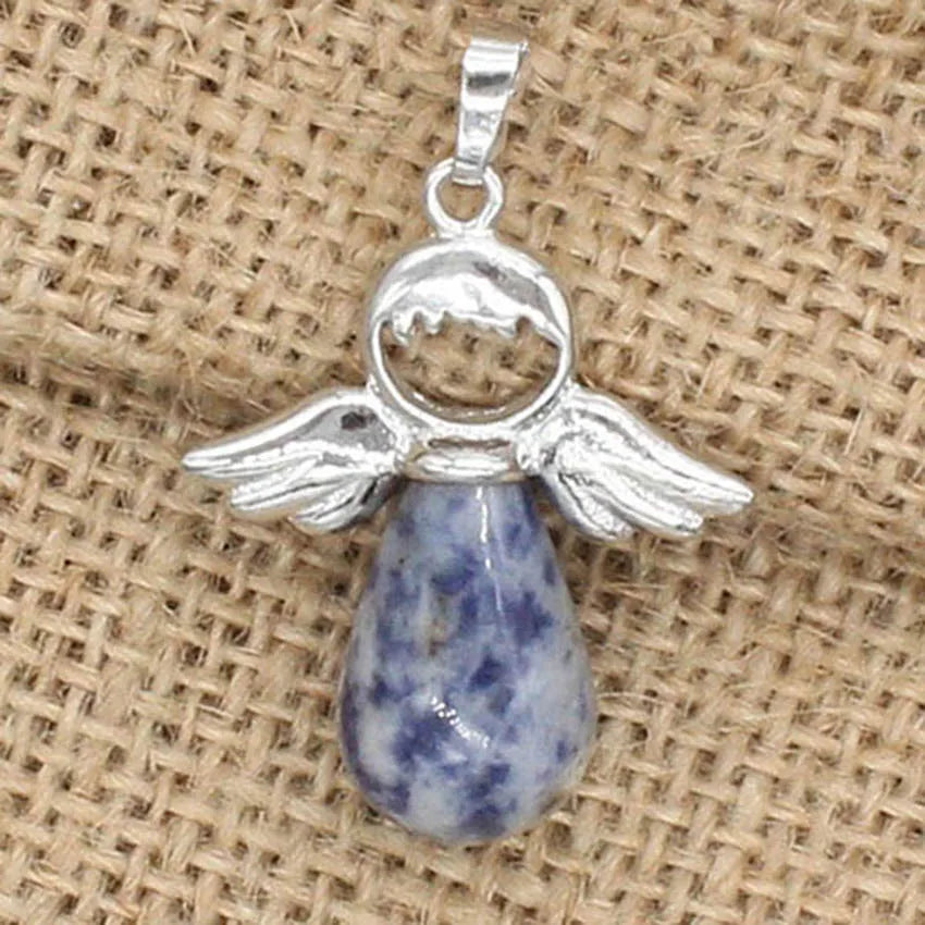Angel Wing Crystal Stone Pendants For Women Necklace DIY Natural Amethyst Rose Quartz Water Drop Necklace Jewelry No Chain