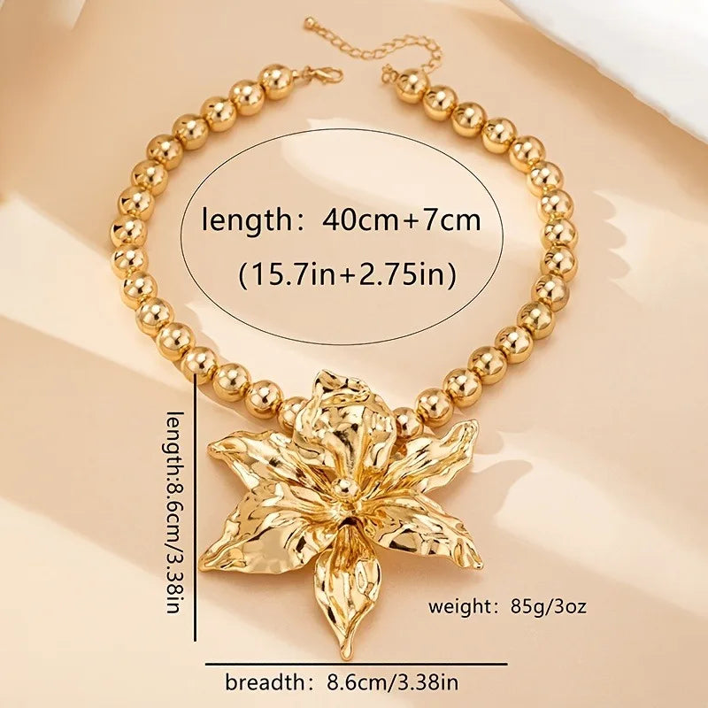 1pc Boho Beaded Chain Metal Large Volume Flower Pendant Necklace for Women Daily Occasion Party Evening Wear