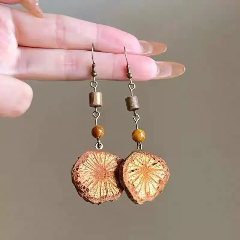 1Pair Vintage Wooden Plant Earring For Women Creative Natural Plant Dried Fruits Drop Earrings Ethnic Jewelry