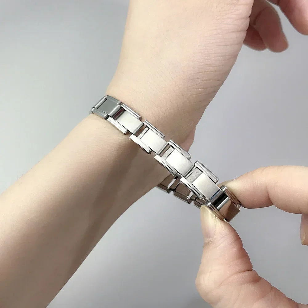 Italian Charm Link for Women Men 9mm Width Silver Gold Color Chain Stainless Steel Bracelet on Hand DIY Making Jewelry Wholesale