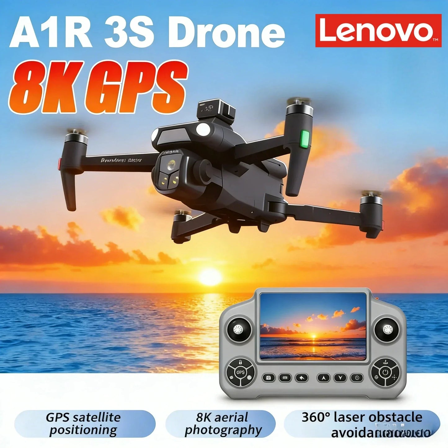 Lenovo Drone With screen RC 8K Professional HD Aerial Photography GPS Laser obstacle avoidance Three-axis gimbal Aircraft