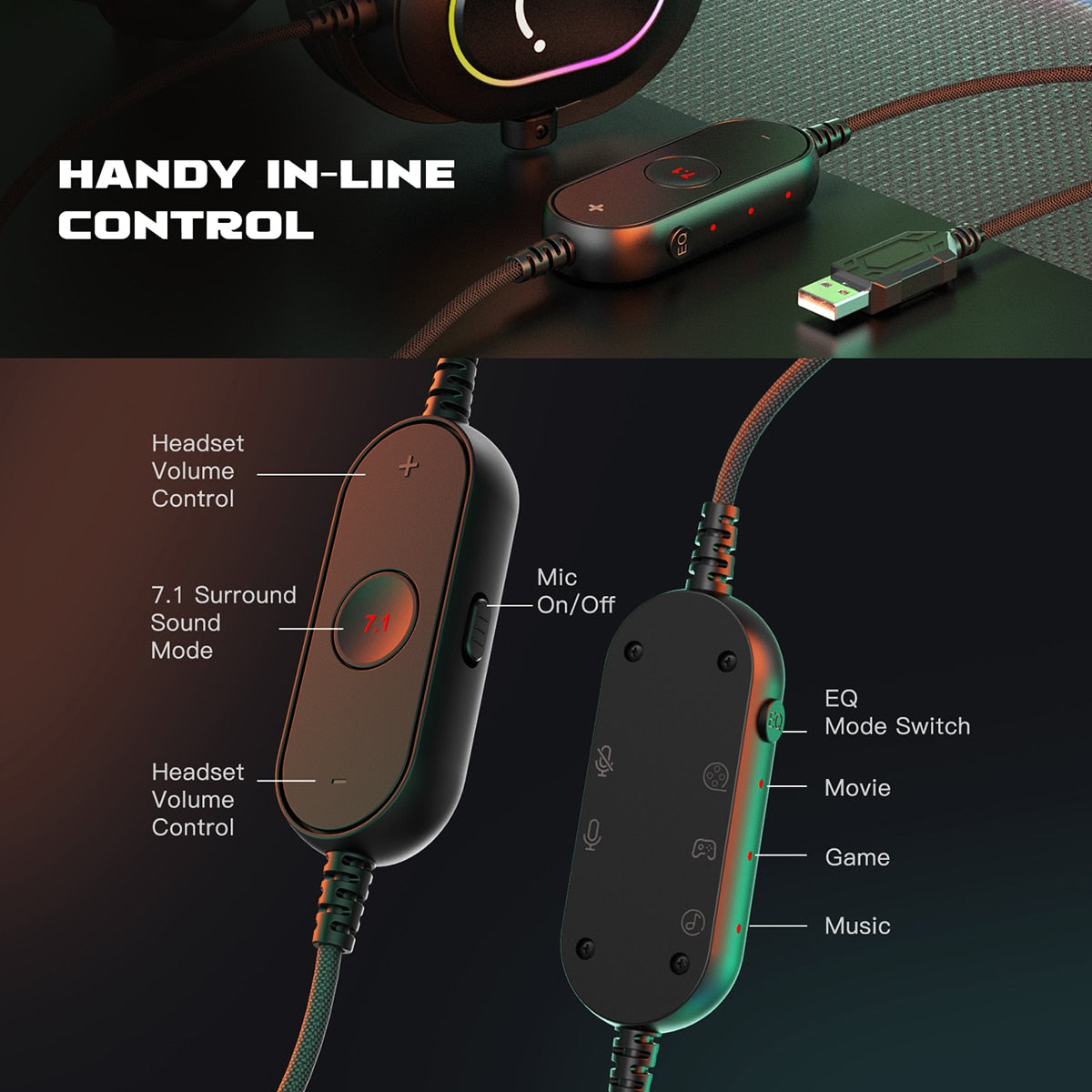 Dragon 6 Dynamic RGB Gaming Headset with Mic Over-Ear Headphones