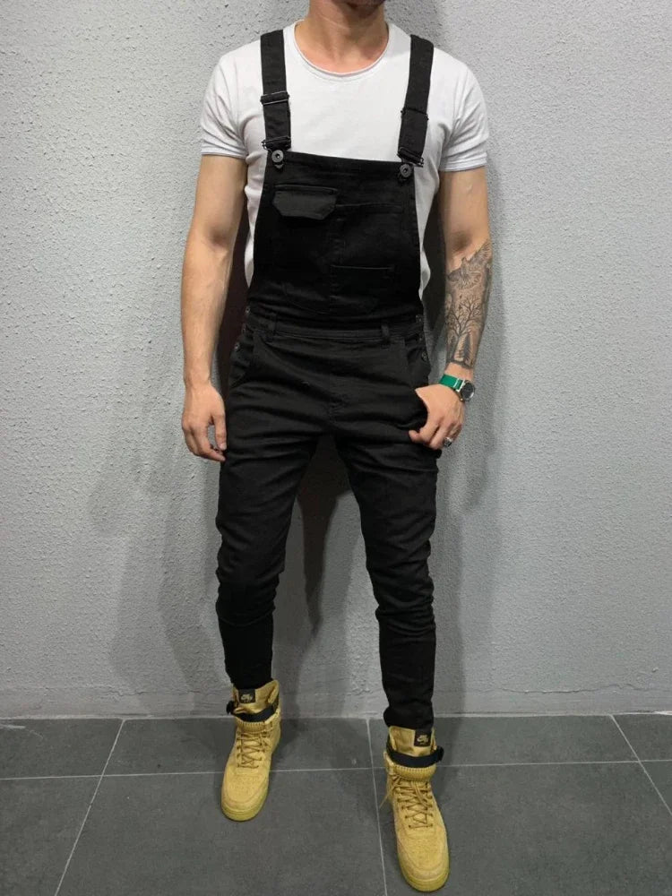 Women Jeans Rompers Washing Ankle Length Overalls Pencil Pants One Piece High Street Pockets Spliced Solid Slight Strech