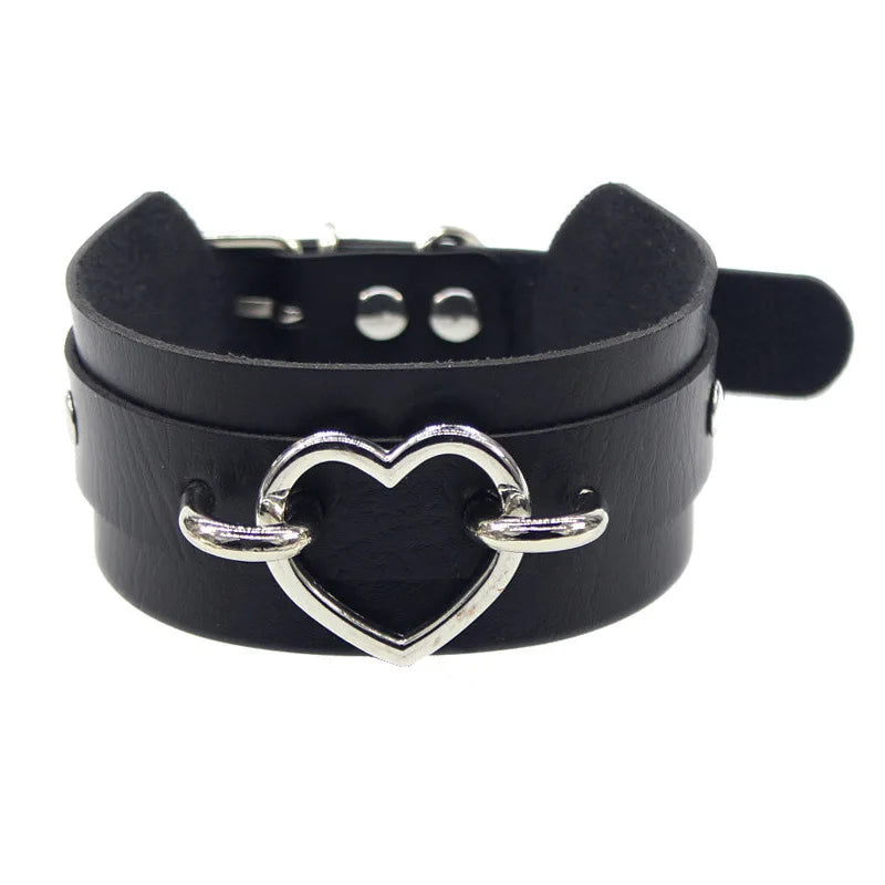 Black PU Leather Punk Choker Collar Necklace with Rivets Gothic Femme Jewelry for Party Club Sexy Goth Pendientes