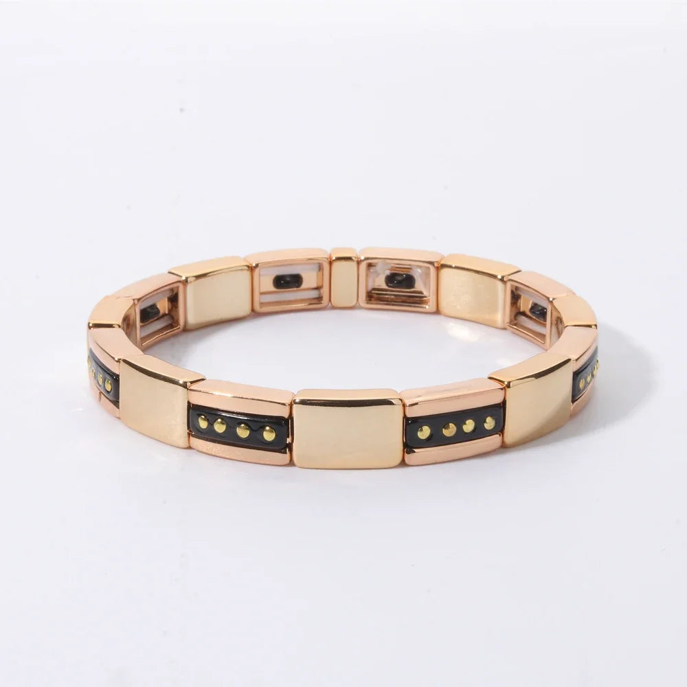 2026 New Black Gold Color Beaded Bangle for Women and Men Handmade Elastic hand Wrist Bracelets