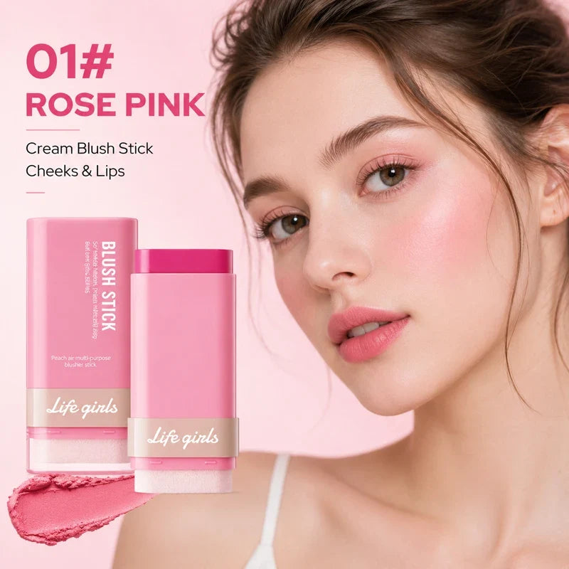 3-in-1 Cream Blush Stick Cheeks Lips Eyes, Long Lasting Waterproof Blendable Dewy Glow Makeup Stick for All Skin Tones