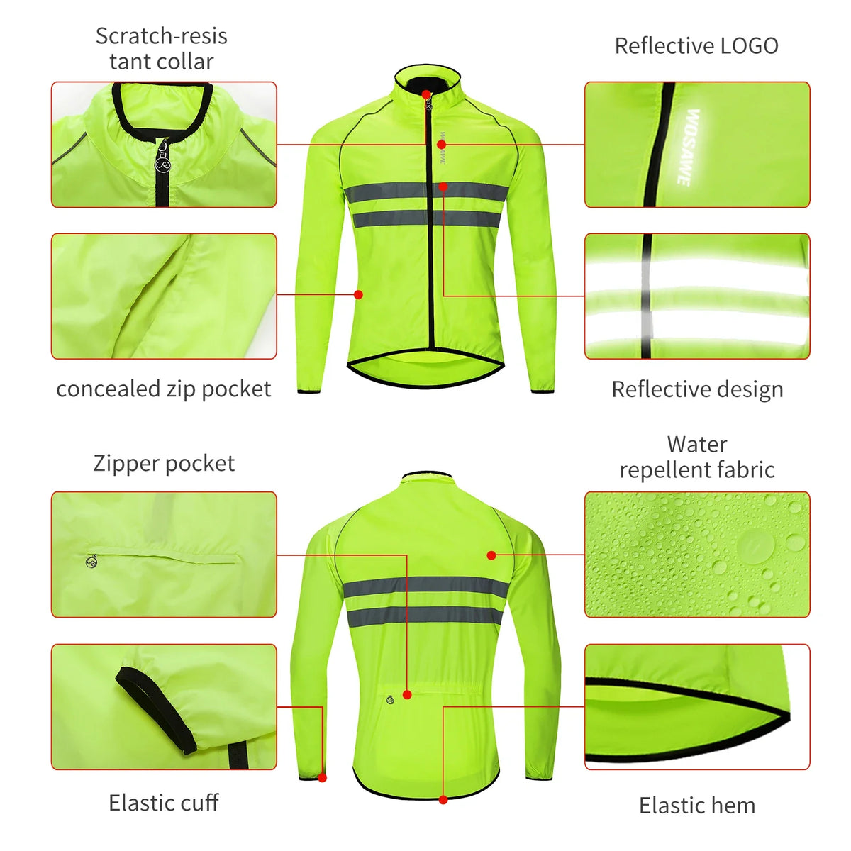 WOSAWE Men Cycling Windbreaker MTB Bicycle Long Sleeve Coat Water Resistant Outdoor Sport Jersey Bike Jacket Cycling Clothing