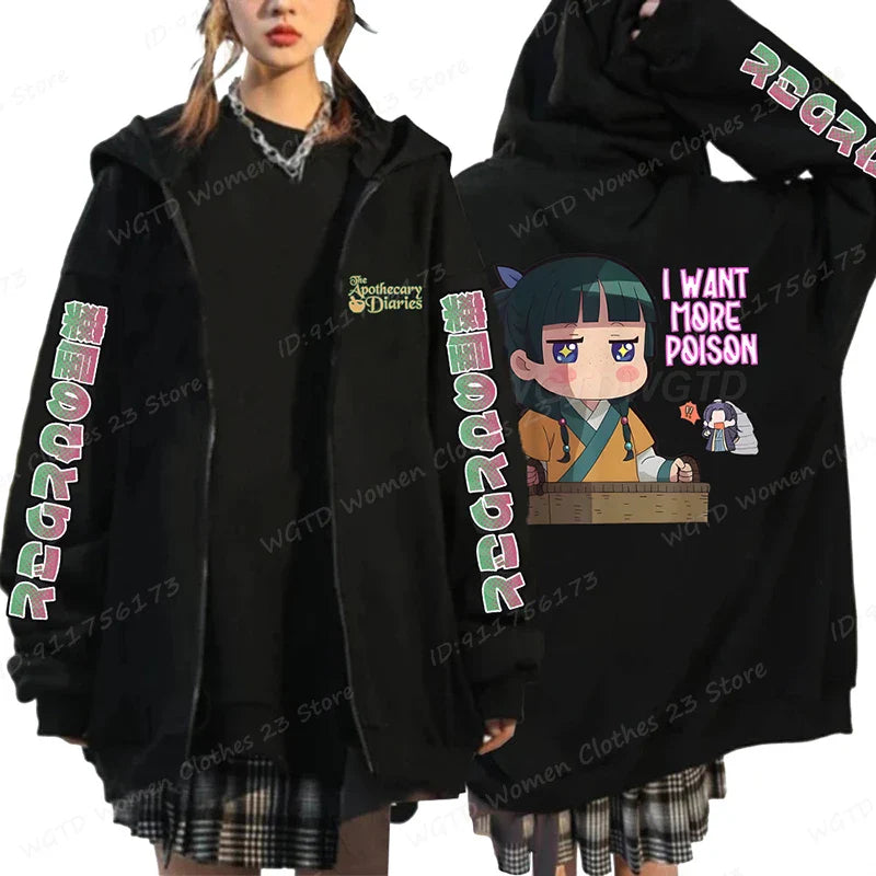 Funny The Apothecary Diaries Print Hoodies Men Women Casual Harajuku Zipper Hooded Pullovers Coat Anime Streetwear Sweatshirt