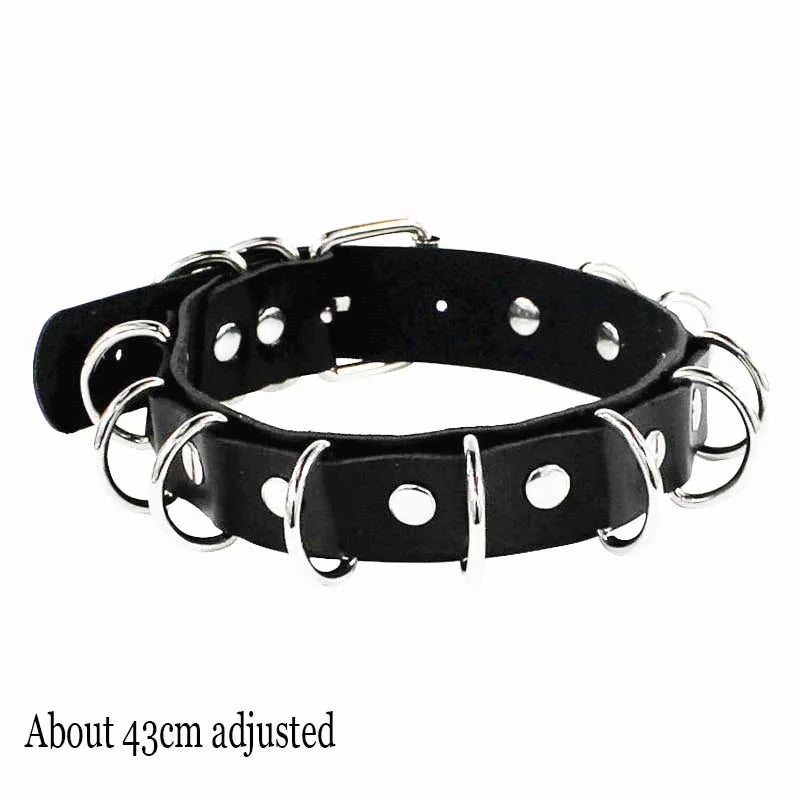 Black PU Leather Punk Choker Collar Necklace with Rivets Gothic Femme Jewelry for Party Club Sexy Goth Pendientes