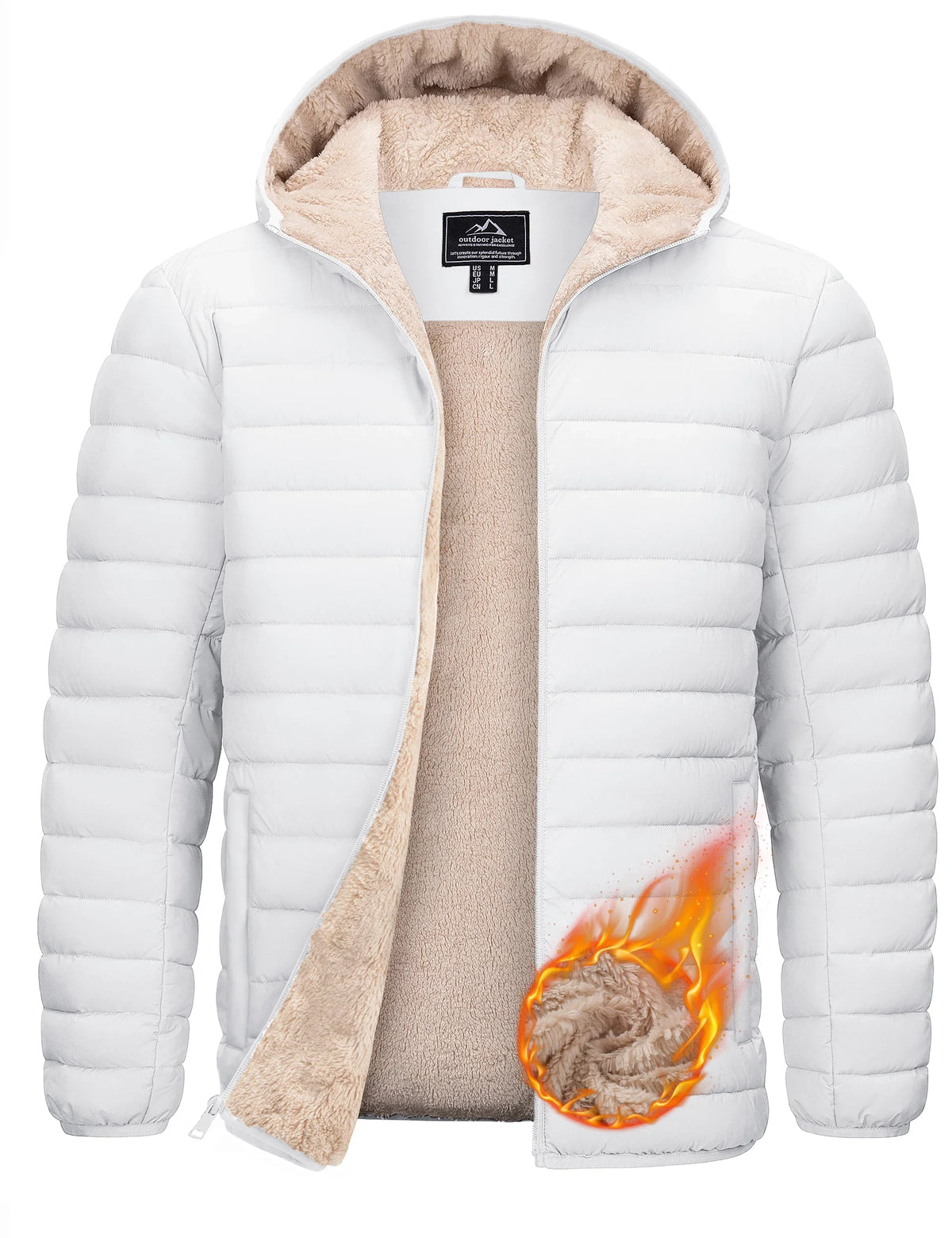 TACVASEN Men's Puffer Jacket Winter Warm Hooded Sherpa Lined Water Resistant Windproof Insulated Jacket Warm Winter Puffy Coat