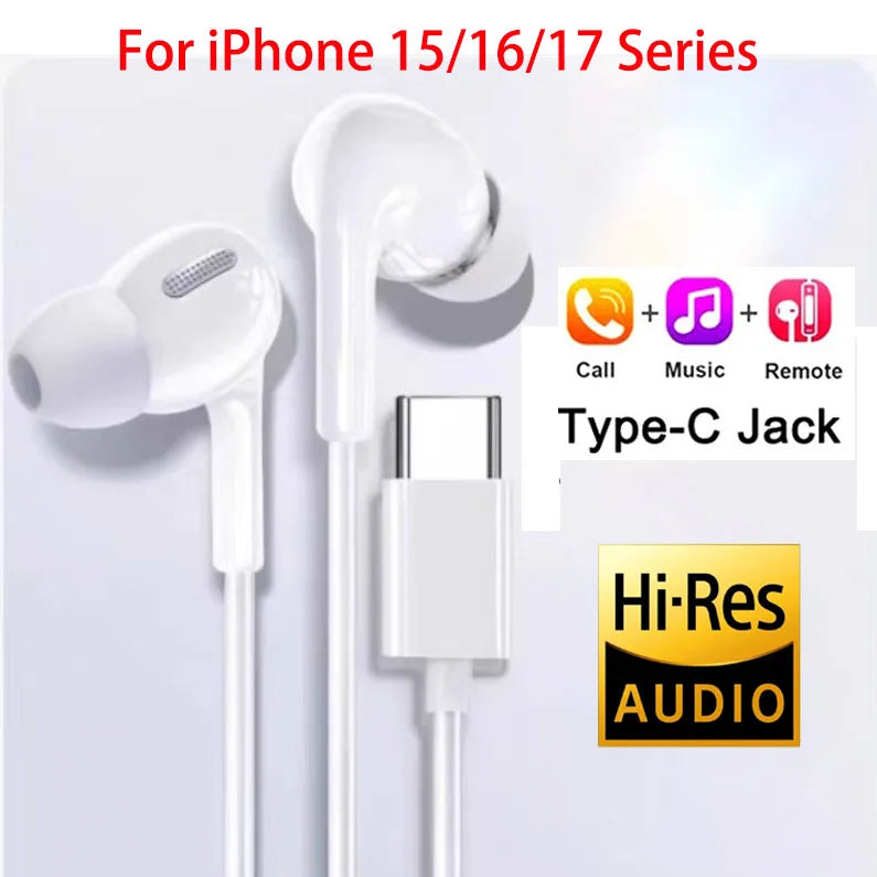 Original In-Ear Headphones For Apple iPad iPhone 15 17 14 13 12 11 16 Pro Max Plus Type C Wired Earphones Laptops Tablet Earbuds