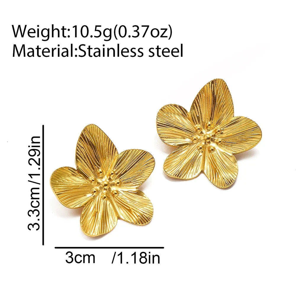 DOTIFI Stainless Steel Exaggerated Large Flower Design Earrings Female Fashion Retro Minimalist Ear Jewelry Party Creative Gifts