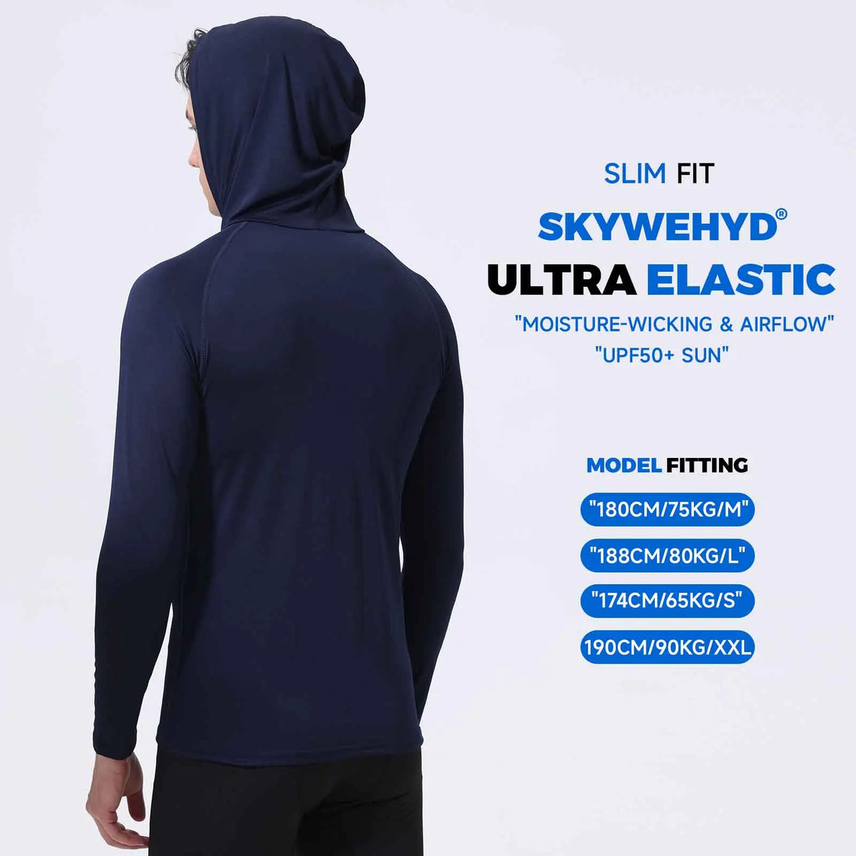 Men's Athletic Hoodie Long Sleeve Fishing Shirts, Upf 50+ Uv Sun Protection, Fitted High Stretch, Built-In Face Mask