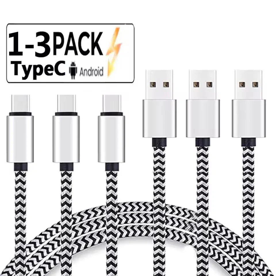 1-3Pcs USB Type C Cable Fast Charging Battery Charger Wire Woven Nylon Data Cable Mobile Phone Charger For Huawei Samsung USB C