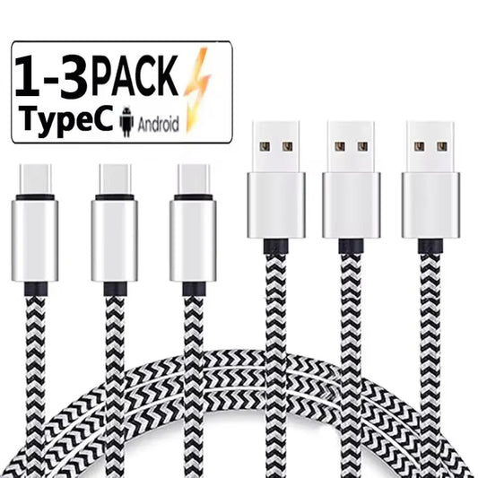 1-3Pcs USB Type C Cable Fast Charging Battery Charger Wire Woven Nylon Data Cable Mobile Phone Charger For Huawei Samsung USB C