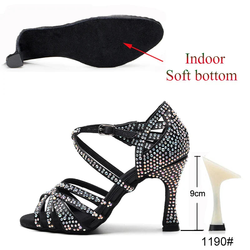 Latin Dance Shoes Ladies Salsa Tango Sneakers Training Dance Shoes High Heel Sandals Summer Square Dance Shoes Bronze Black