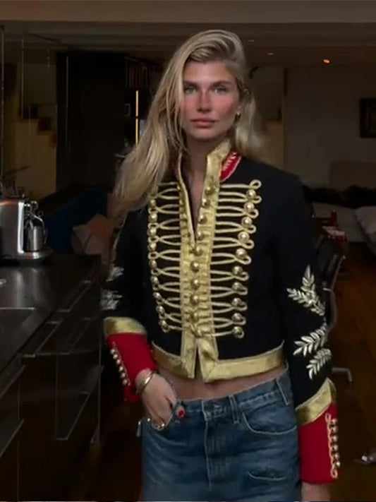 Fashion Napoleon Golden Short Jacket Women Female Stand Collar Knot Button Long Sleeve Slim Jackets 2026 Spring New Streetwear