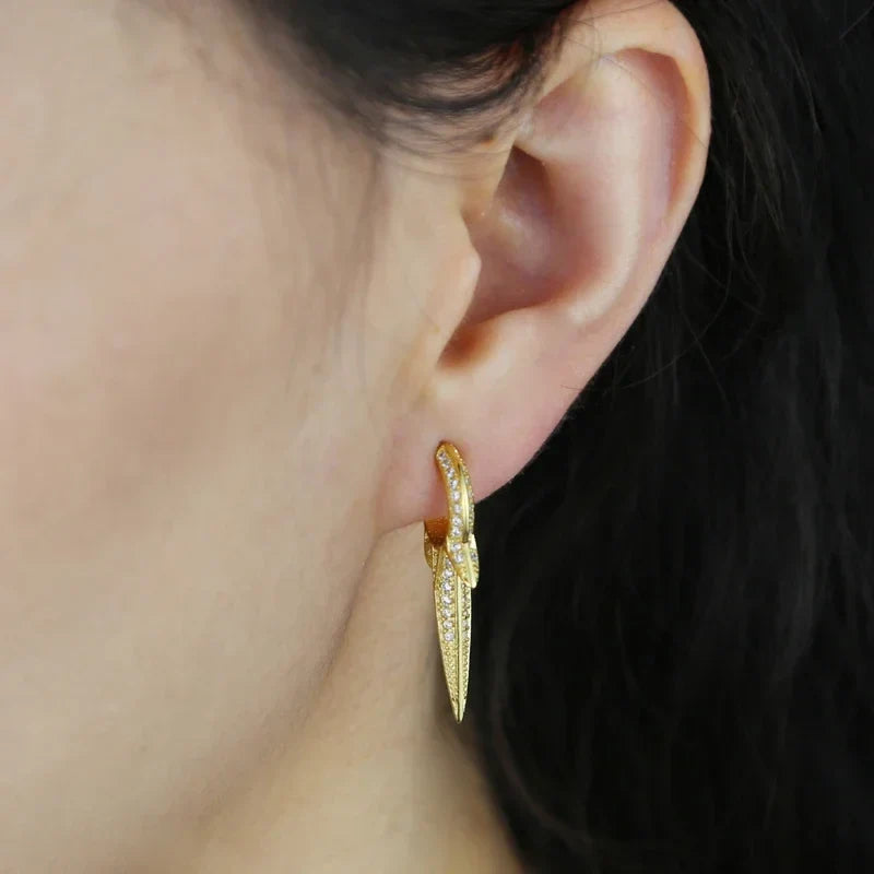 New European Fashion Women Jewelry Full Paved 5A CZ Sparking Bling Spike Geometric Earring