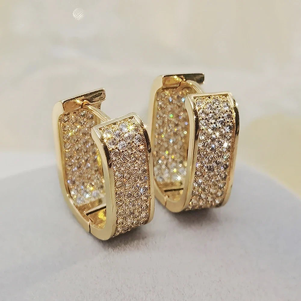 Classic Luxury CZ Korean Fashion Women's Earrings Metal Silver Gold Simple Exquisite Girls Popular Jewelry Accessories Selection