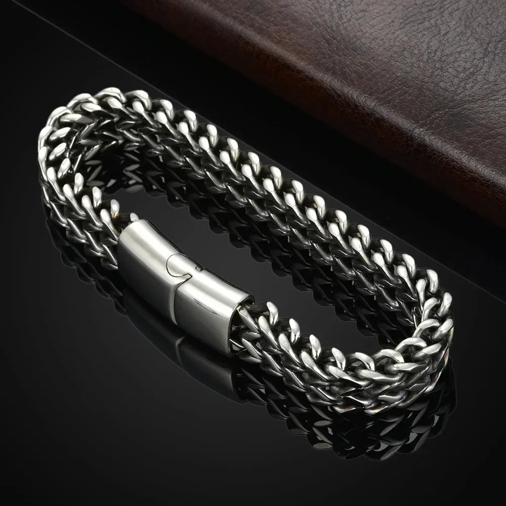 1pcs Men's Stainless Steel Braided Chain Bracelet, Punk Rock Wristband, Magnetic Clasp, Fashion Jewelry Gift for Him