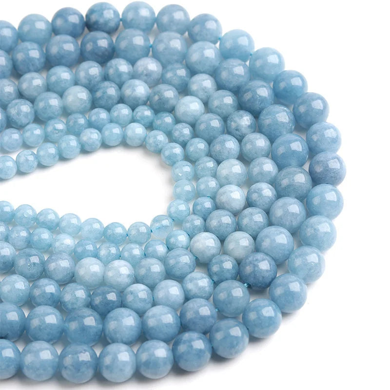 Natural Aquamarines Stone Beads Blue Round Gemstone Bead for DIY Bracelet Necklace Charms Jewelry Making Beaded Accessories