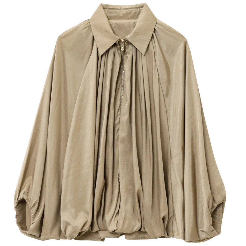 HXAO Women's Bomber Jacket Autumn New In Coats & Jackets Oversized Puff Long Sleeve Tops Ruffled Loose Outerwears Fashion Coats