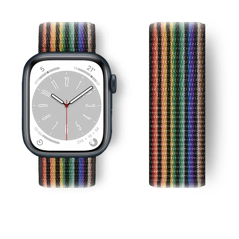 Nylon Sport loop Strap For Apple Watch Band 44mm 42/40mm 45mm  38/41mm pride Bracelet iwatch Ultra2 49mm Series 9 8 se 7 6 5 4 3