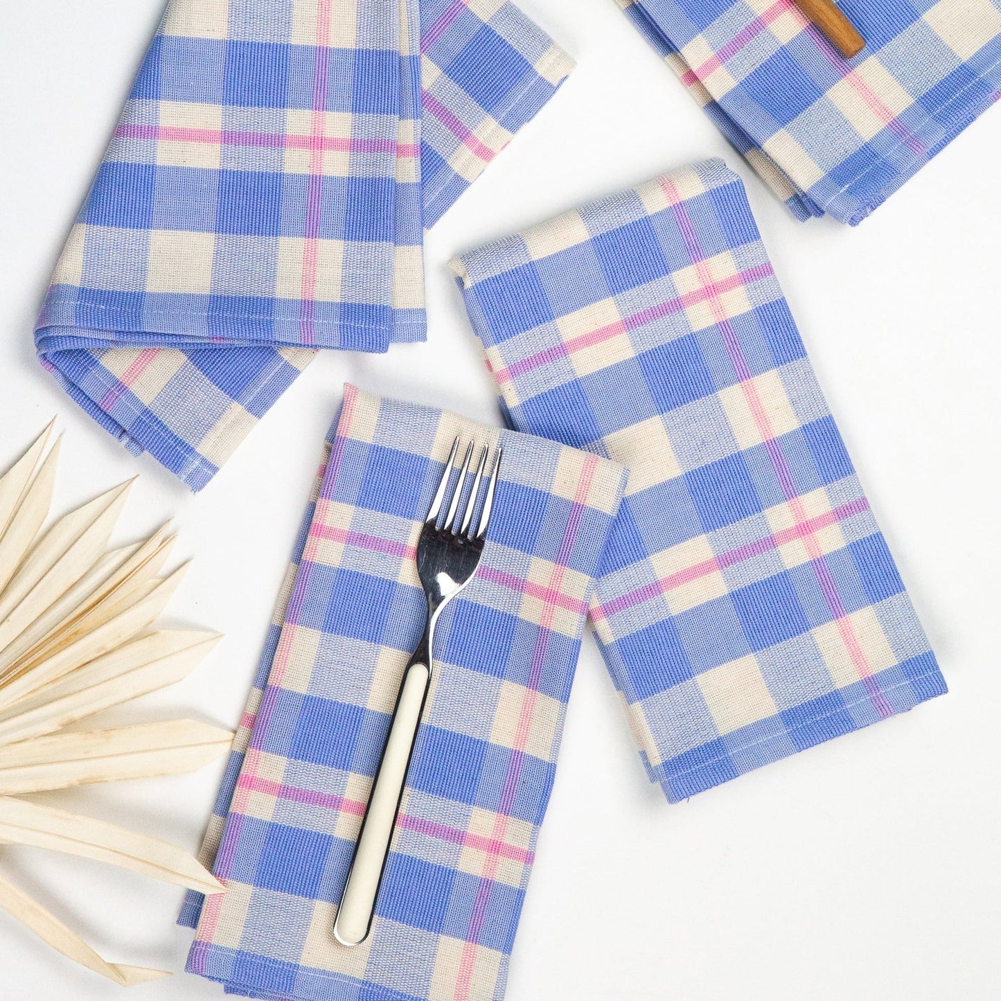 Abigail Plaid Dinner Napkin in Periwinkle Blue and Pink