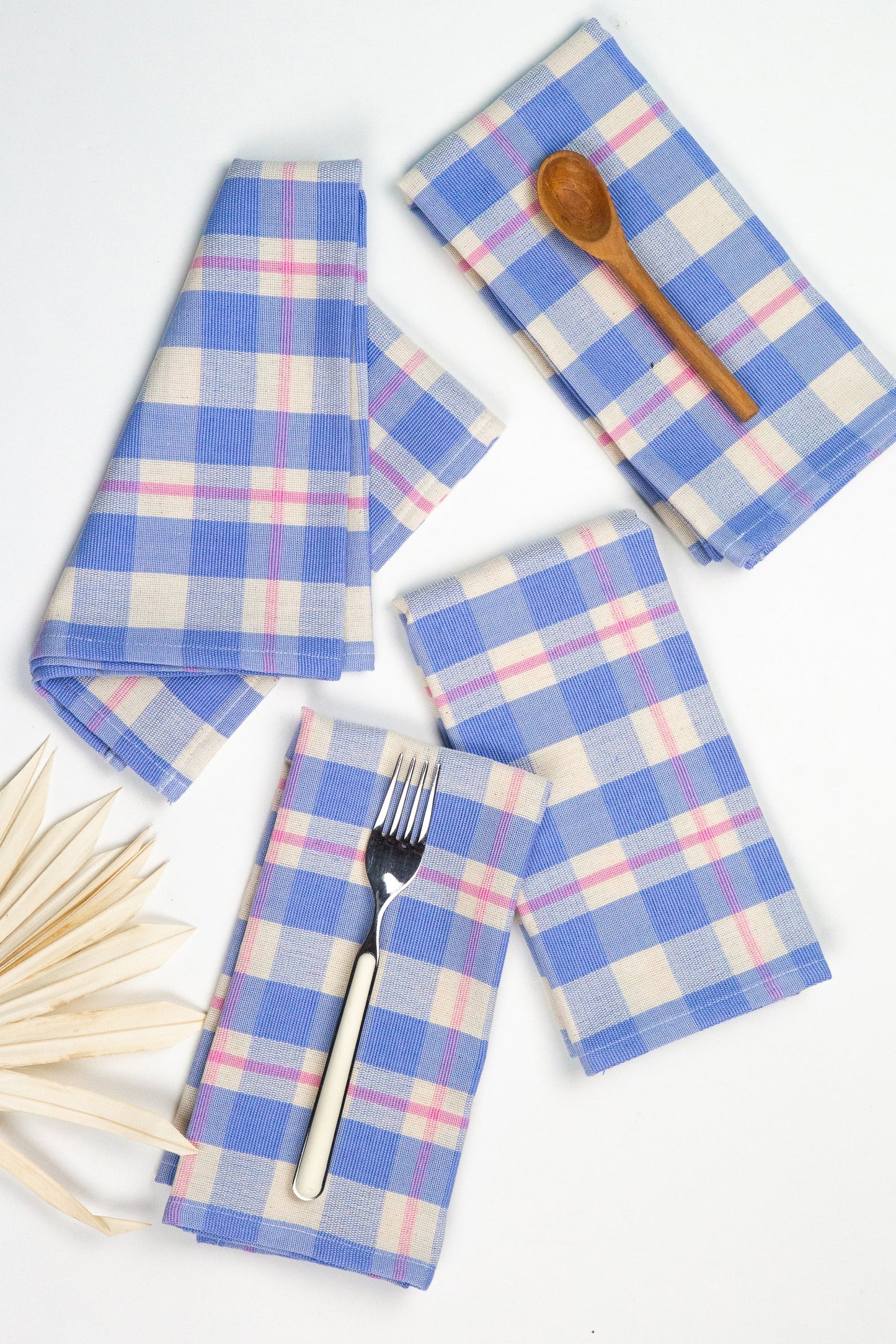 Abigail Plaid Dinner Napkin in Periwinkle Blue and Pink
