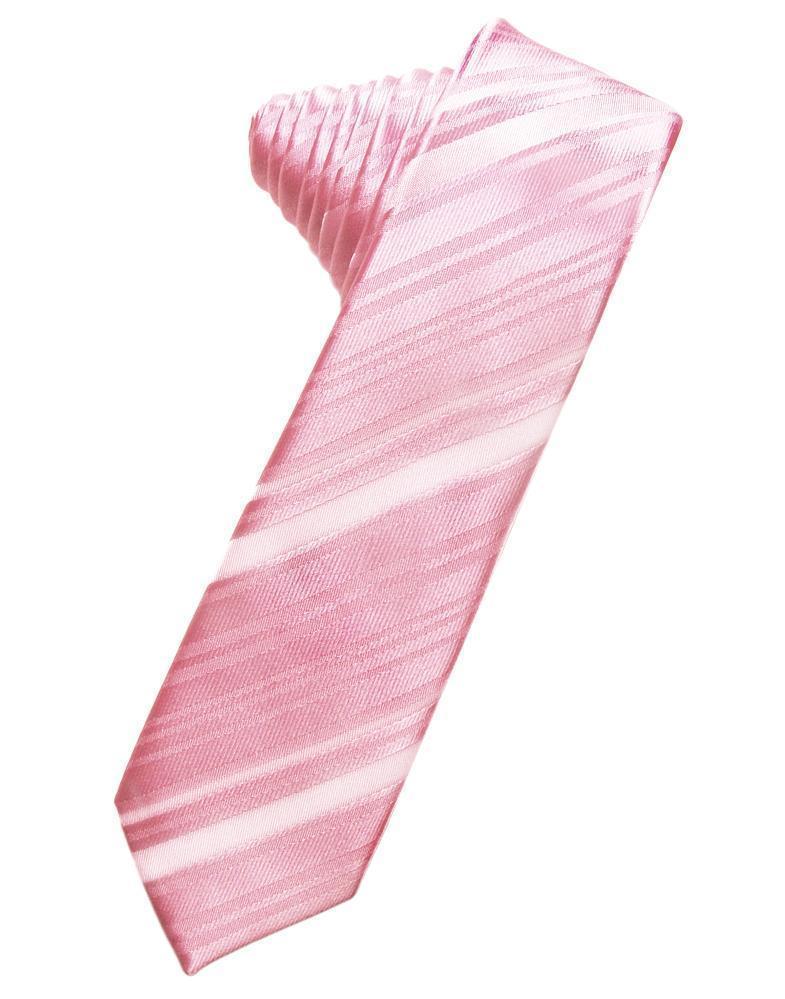 Striped Satin Skinny Necktie Self Tie
