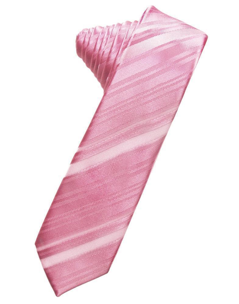 Striped Satin Skinny Necktie Self Tie