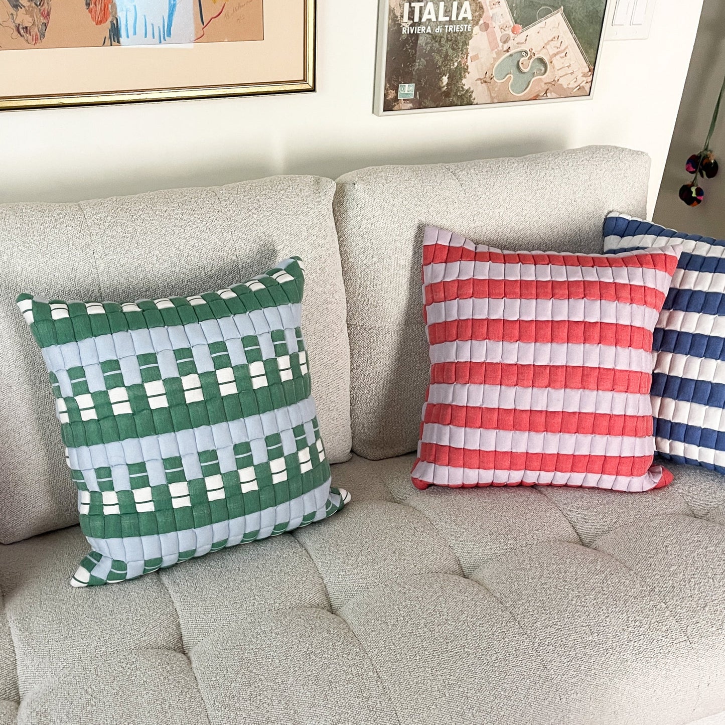 Sujani Quilted Pillow — Soft Lilac and Red