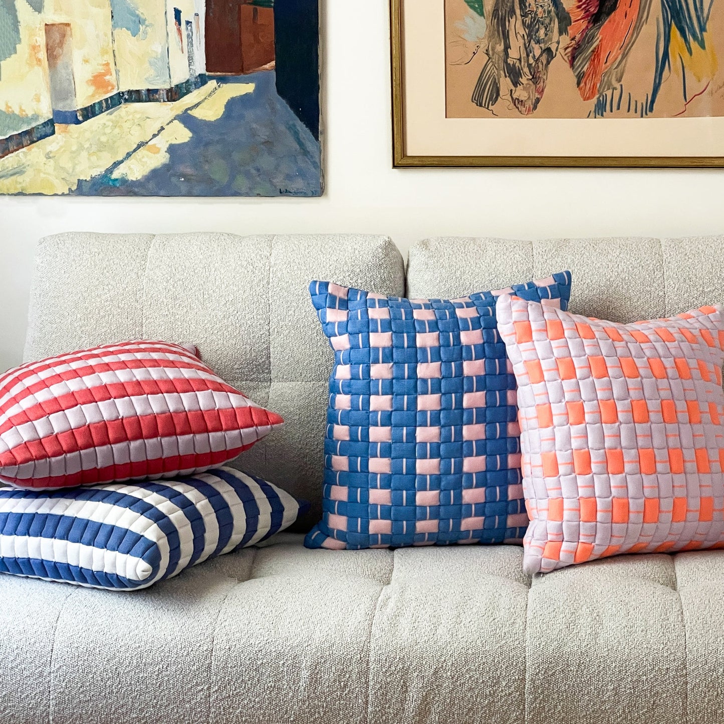 Sujani Quilted Pillow — Blue and White