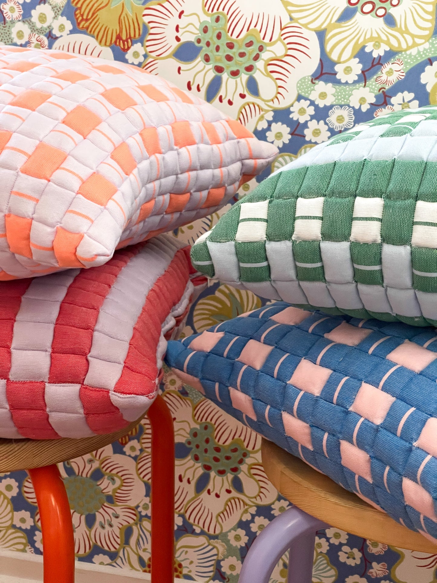 Sujani Quilted Pillow — Soft Lilac and Red