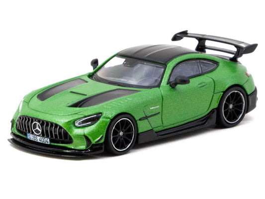 Mercedes-Benz AMG GT Black Series Green Metallic with Black Top and Hood Stripes "Global64" Series 1/64 Diecast Model by Tarmac Works
