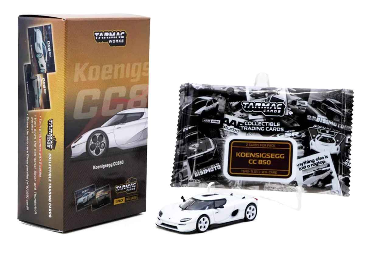 Koenigsegg CC850 White with Tarmac Cards "Global64" Series 1/64 Diecast Model by Tarmac Works