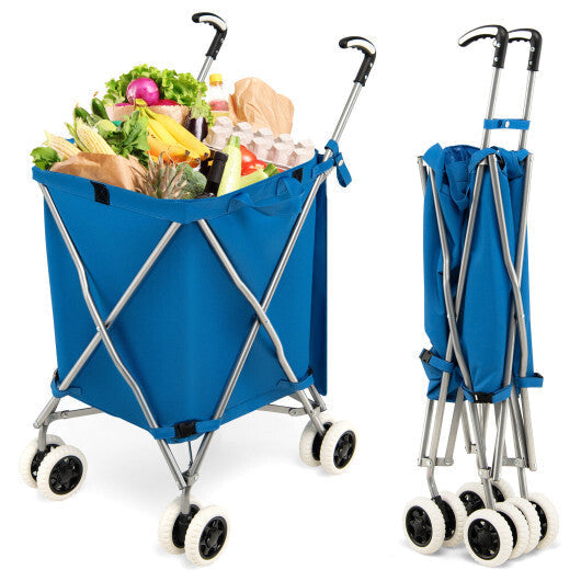Folding Shopping Utility Cart with Water-Resistant Removable Canvas Bag-Pink
