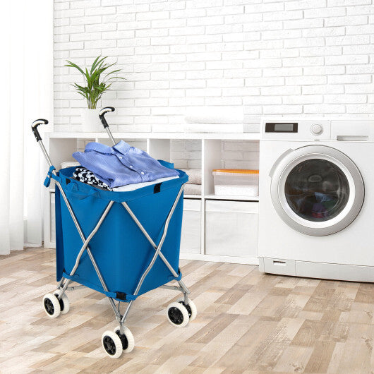 Folding Shopping Utility Cart with Water-Resistant Removable Canvas Bag-Pink