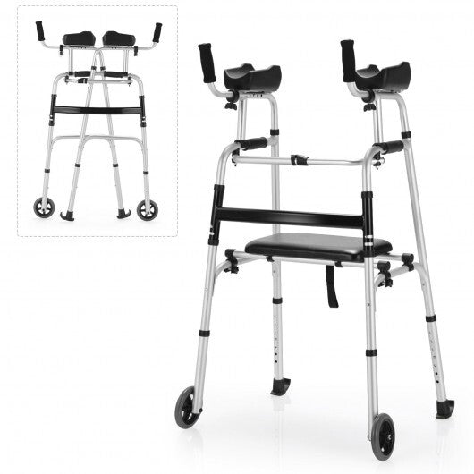 Height Adjustable Rollator Walker With Seat and Armrest Pad