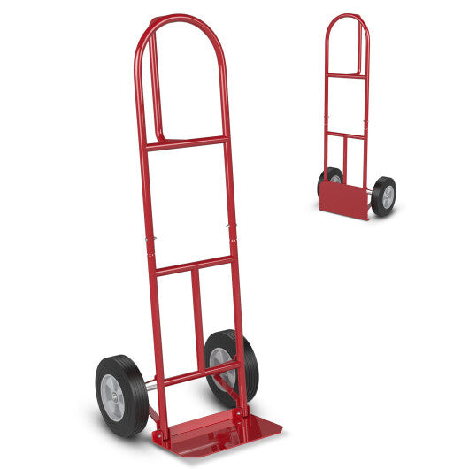 P-Handle Sack Truck with 10 Inch Wheels and Foldable Load Area-Red