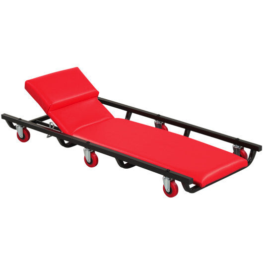 40 Inch Rolling Creeper Padded Mechanic Cart with Adjustable Backrest and Headrest-Black