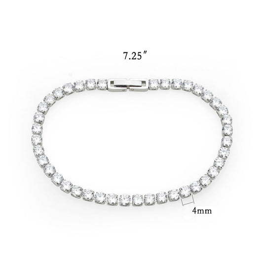 TK3947 - High polished (no plating) Stainless Steel Bracelet with AAA Grade CZ in Clear