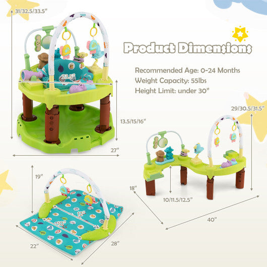 3-in-1 Baby Activity Center with 3-position for 0-24 Months-Green - Color: Green