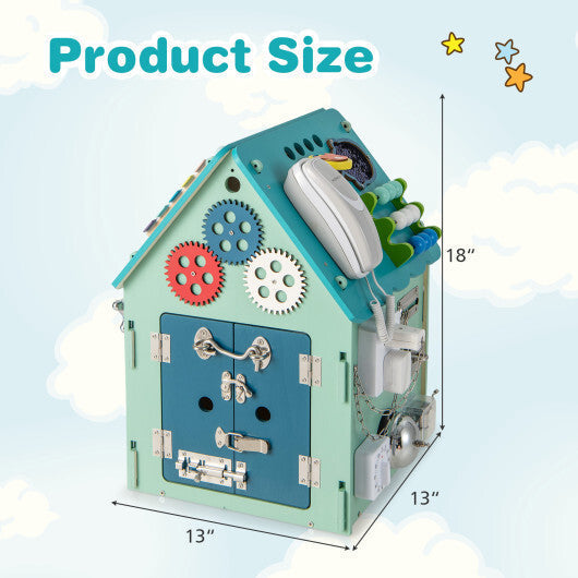 Montessori Play House with Sensory Games and Interior Storage Space-Blue