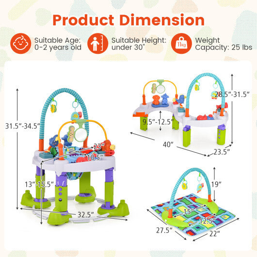 4-in-1 Baby Bouncer Activity Center with 3 Adjustable Heights-Green - Color: Green