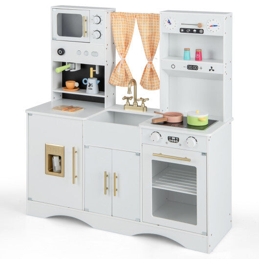 Kids Kitchen Playset with Microwave and Coffee Maker for Ages 3+-Pink