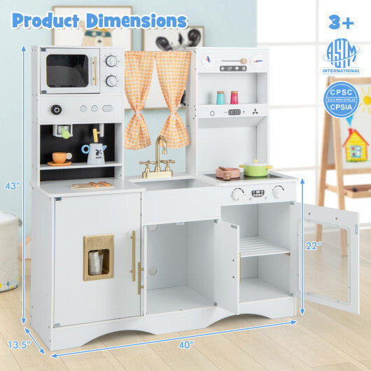 Kids Kitchen Playset with Microwave and Coffee Maker for Ages 3+-Pink