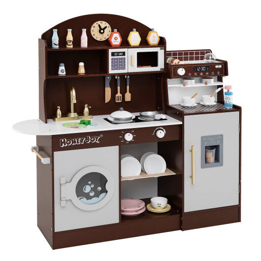 Kids Kitchen Set Wooden with Coffee Makers and Accessories-White